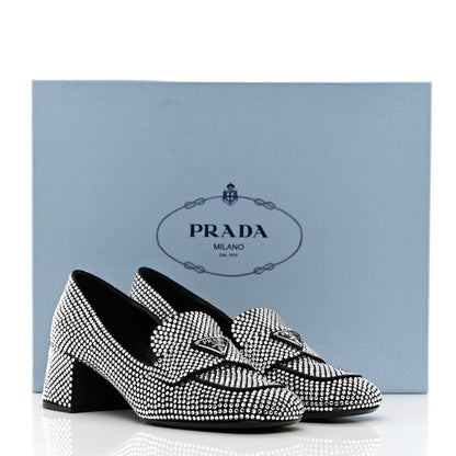 Prada Satin Crystal Metal Triangle Logo 45mm Block Heel Loafers 37.5 Cristal 10 of 10