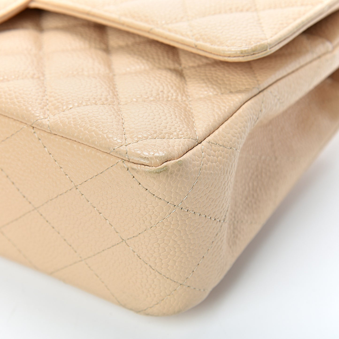 Caviar Quilted Medium Double Flap Beige