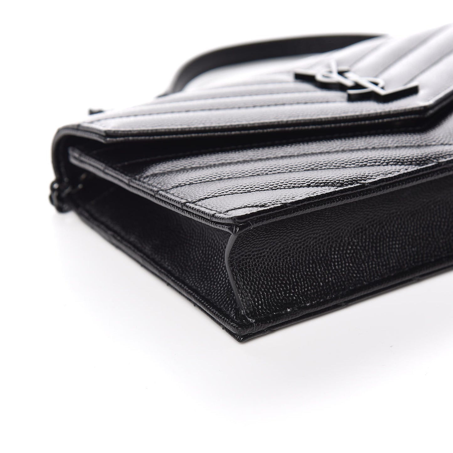 Grain De Poudre Matelasse Chevron Monogram Envelope Chain Wallet Black
