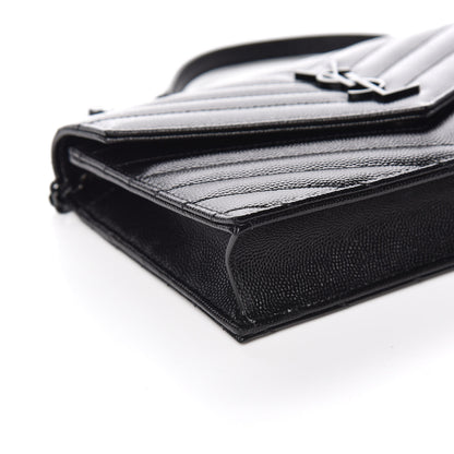 Saint Laurent Grain De Poudre Matelasse Chevron Monogram Envelope Chain Wallet Black 8 of 10
