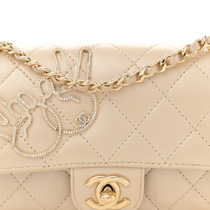 Chanel Metallic Lambskin Quilted Extra Mini V For Victory Flap Light Gold 8 of 12
