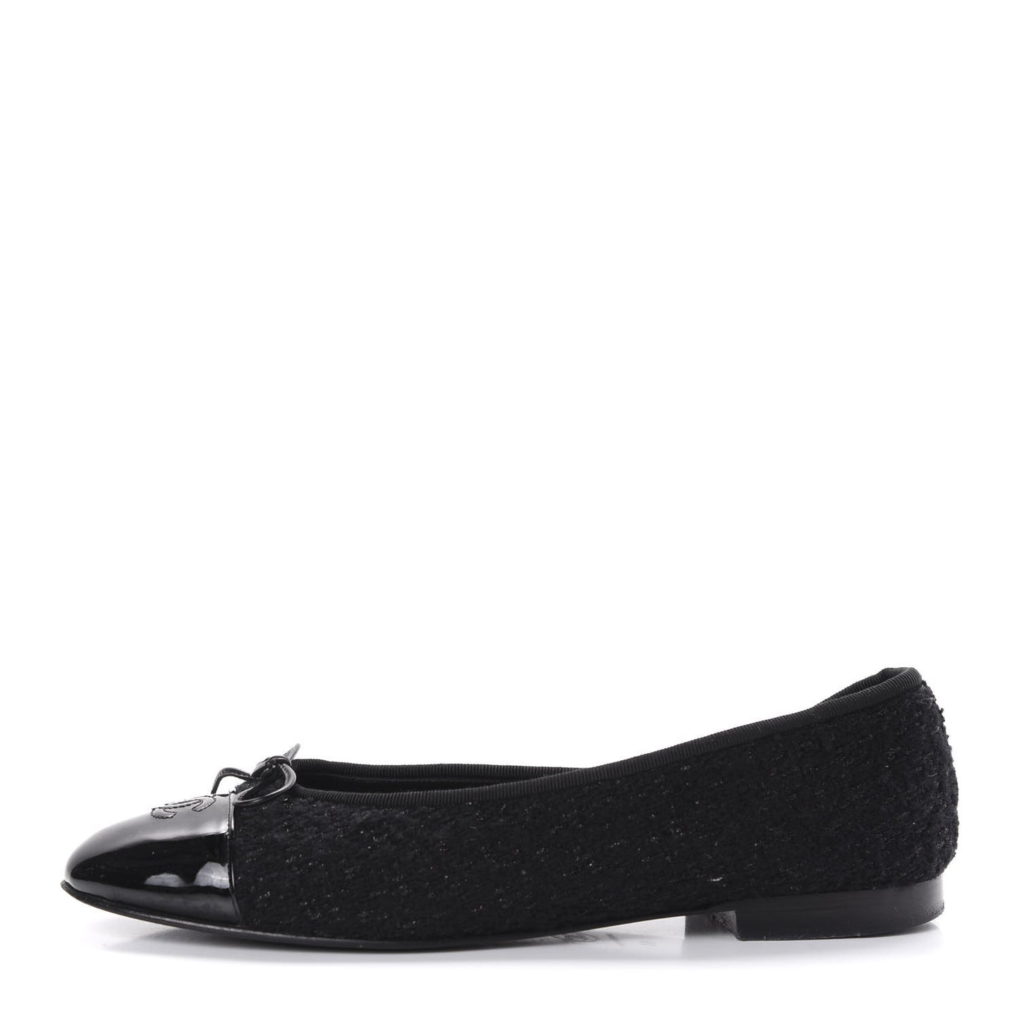 Tweed Patent Calfskin Cap Toe Ballerina Flats 41 Black