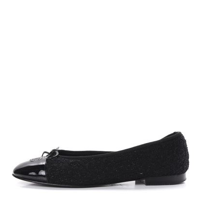 Chanel Tweed Patent Calfskin Cap Toe Ballerina Flats 41 Black 1 of 10