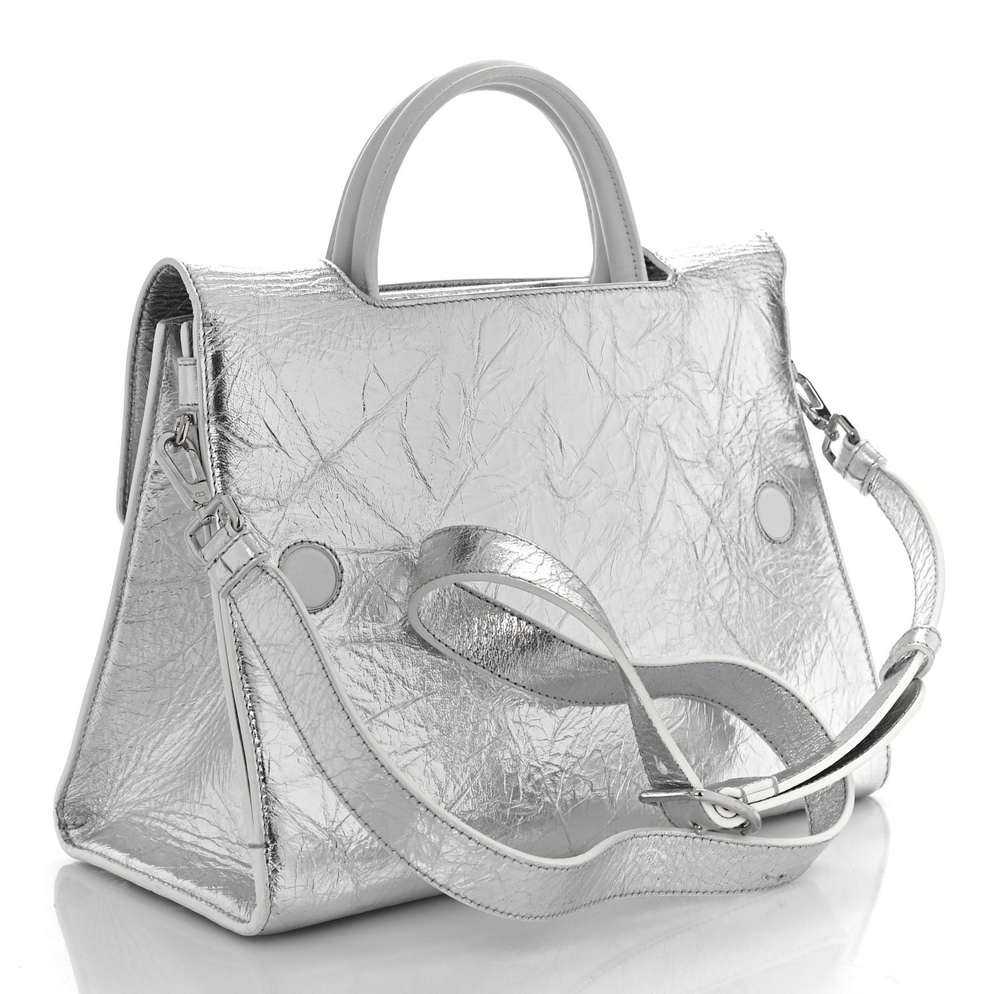 Metallic Calfskin Medium Diorever Flap Silver