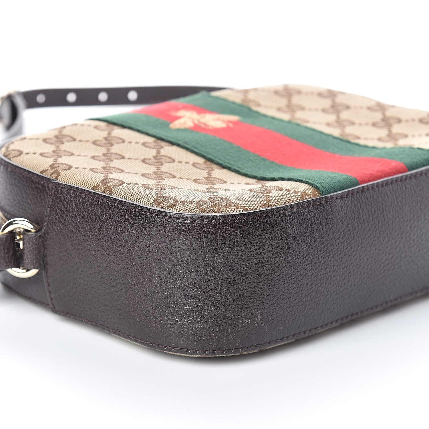 Gucci GG Supreme Monogram Web Small Webby Bee Shoulder Bag Dark Brown 8 of 9