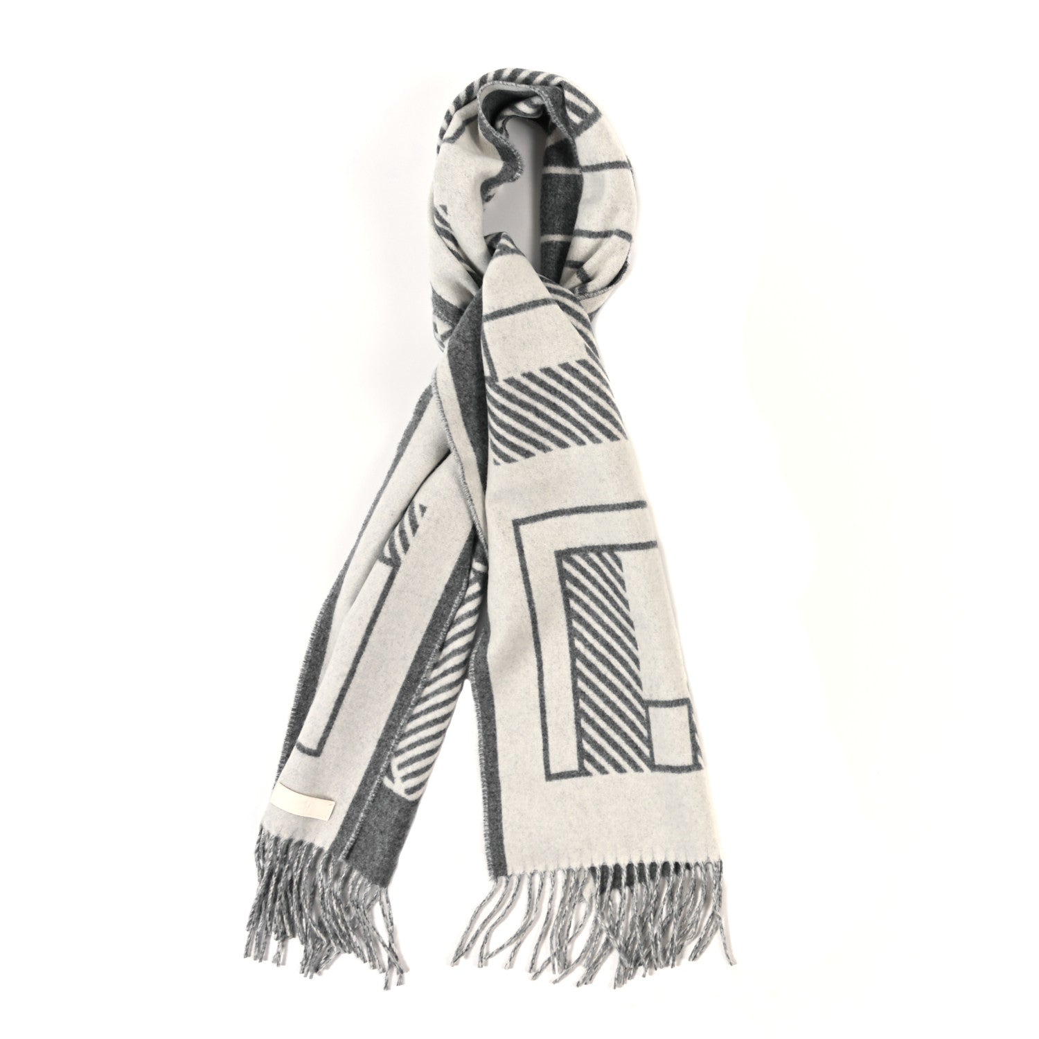 Hermes Cashmere Casaque Lettres Au Carre Scarf Ivoire Gris Flanelle 1 of 4