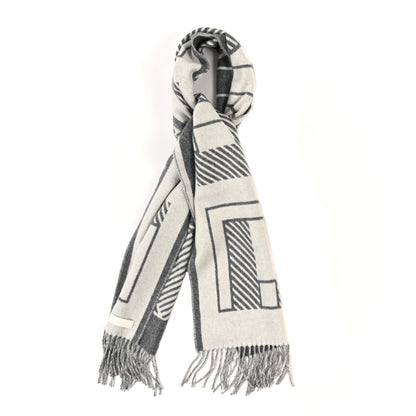 Hermes Cashmere Casaque Lettres Au Carre Scarf Ivoire Gris Flanelle 1 of 4
