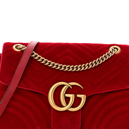 Gucci Velvet Matelasse Medium GG Marmont Shoulder Bag Hibiscus Red 8 of 14