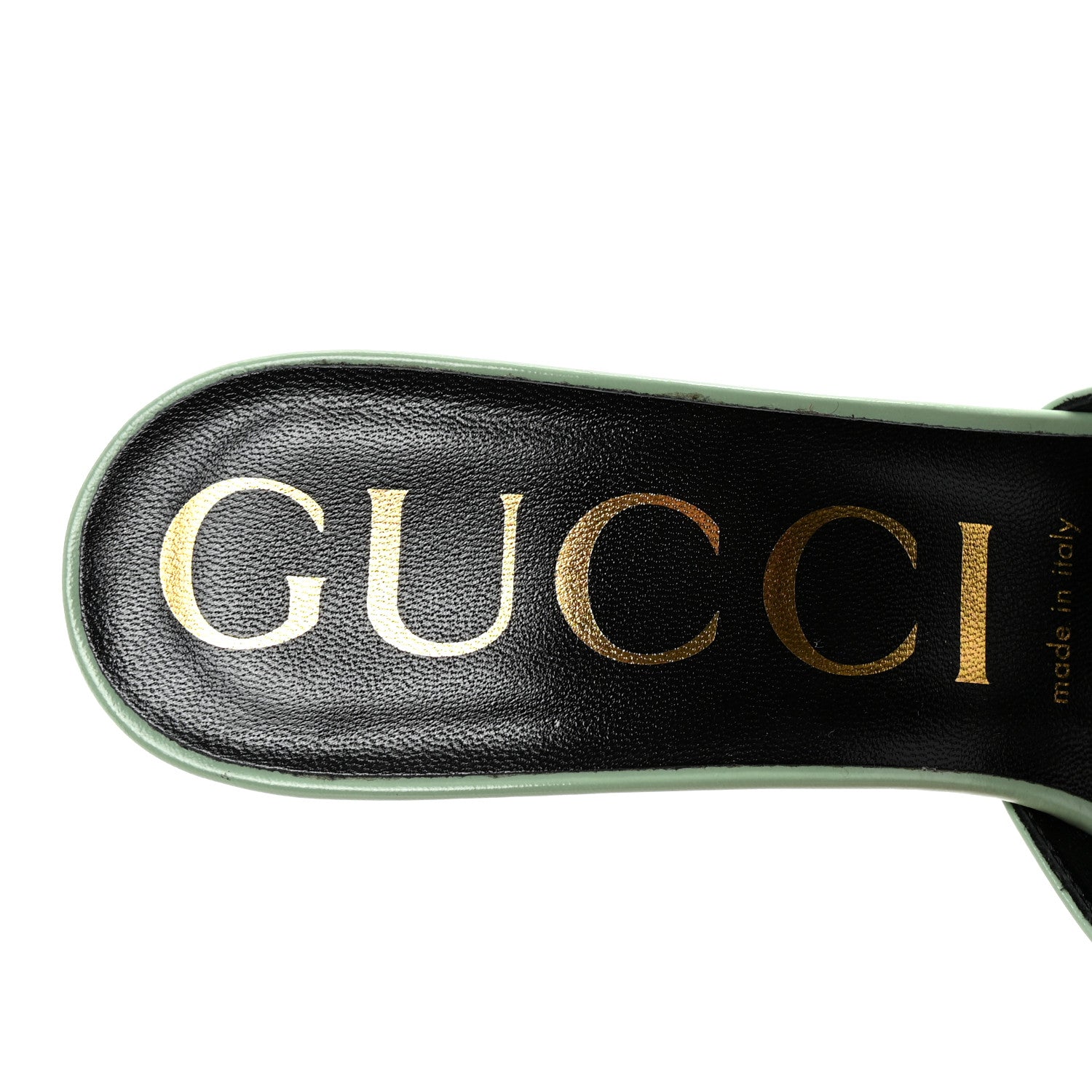 Gucci Polished Calfskin Scarlet Mid Heel Slide Sandals 37 Aqua Green 7 of 9