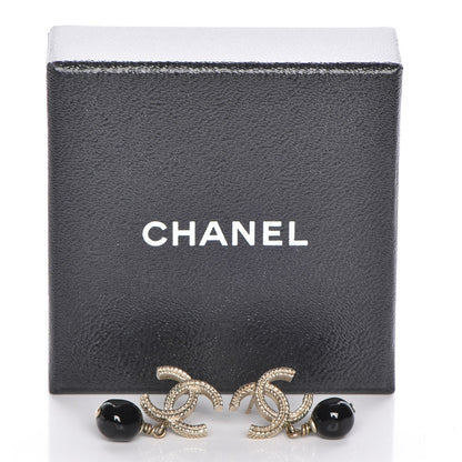 Chanel Bead CC Drop Earrings Gold Black 7 of 7