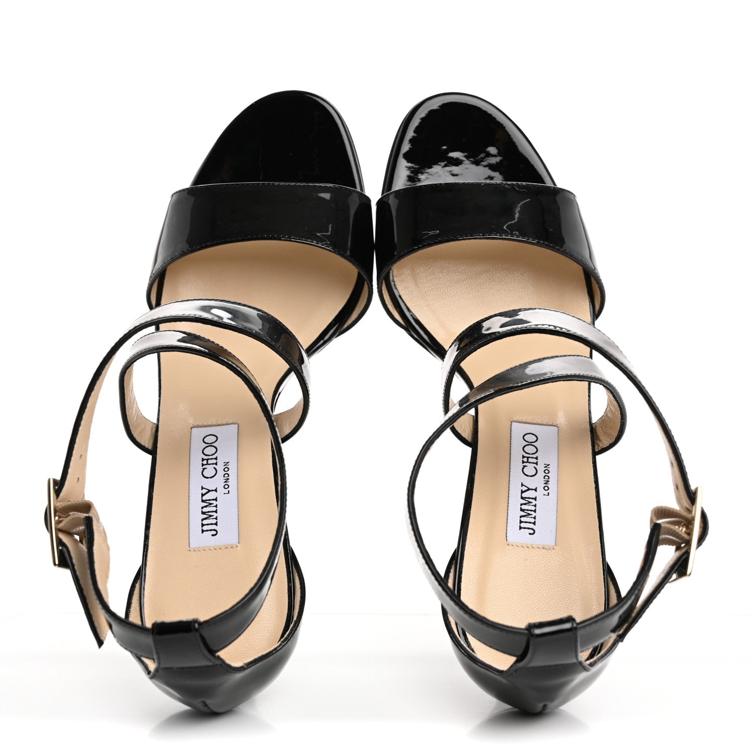 Jimmy Choo Patent Calfskin Fearne Wedge Sandals 40 Black 2 of 7