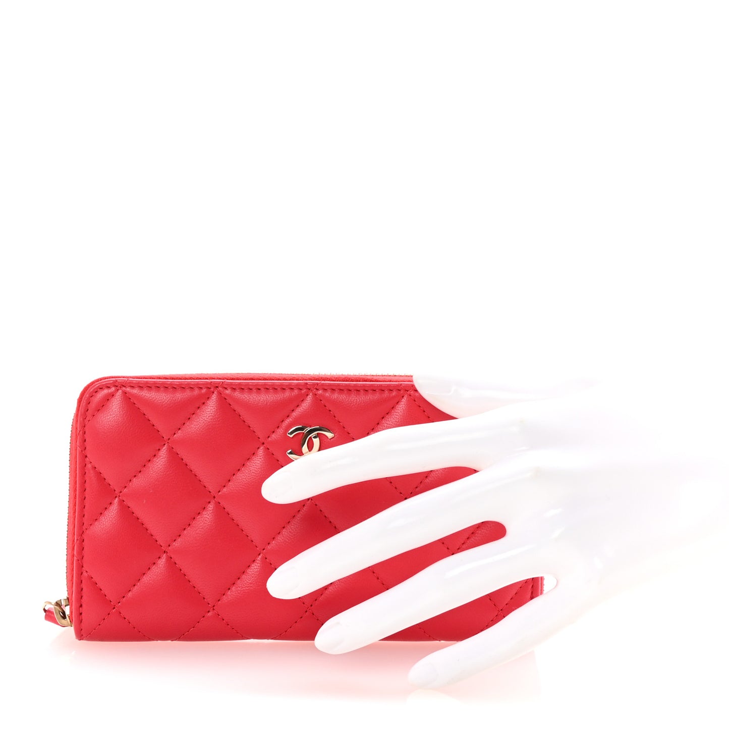 Lambskin Quilted Small Zip Around Wallet Red