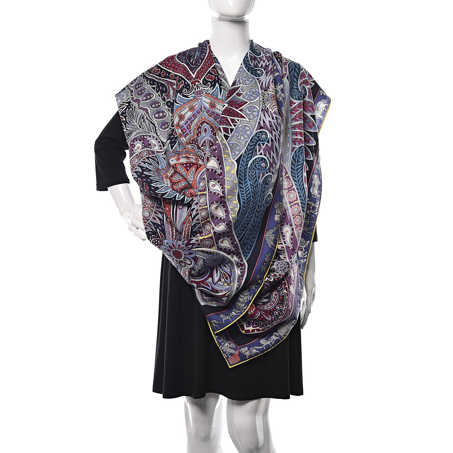Hermes Cashmere Silk Le Jardin De La Maharani Shawl 140 Marine Parme Mauve 2 of 7