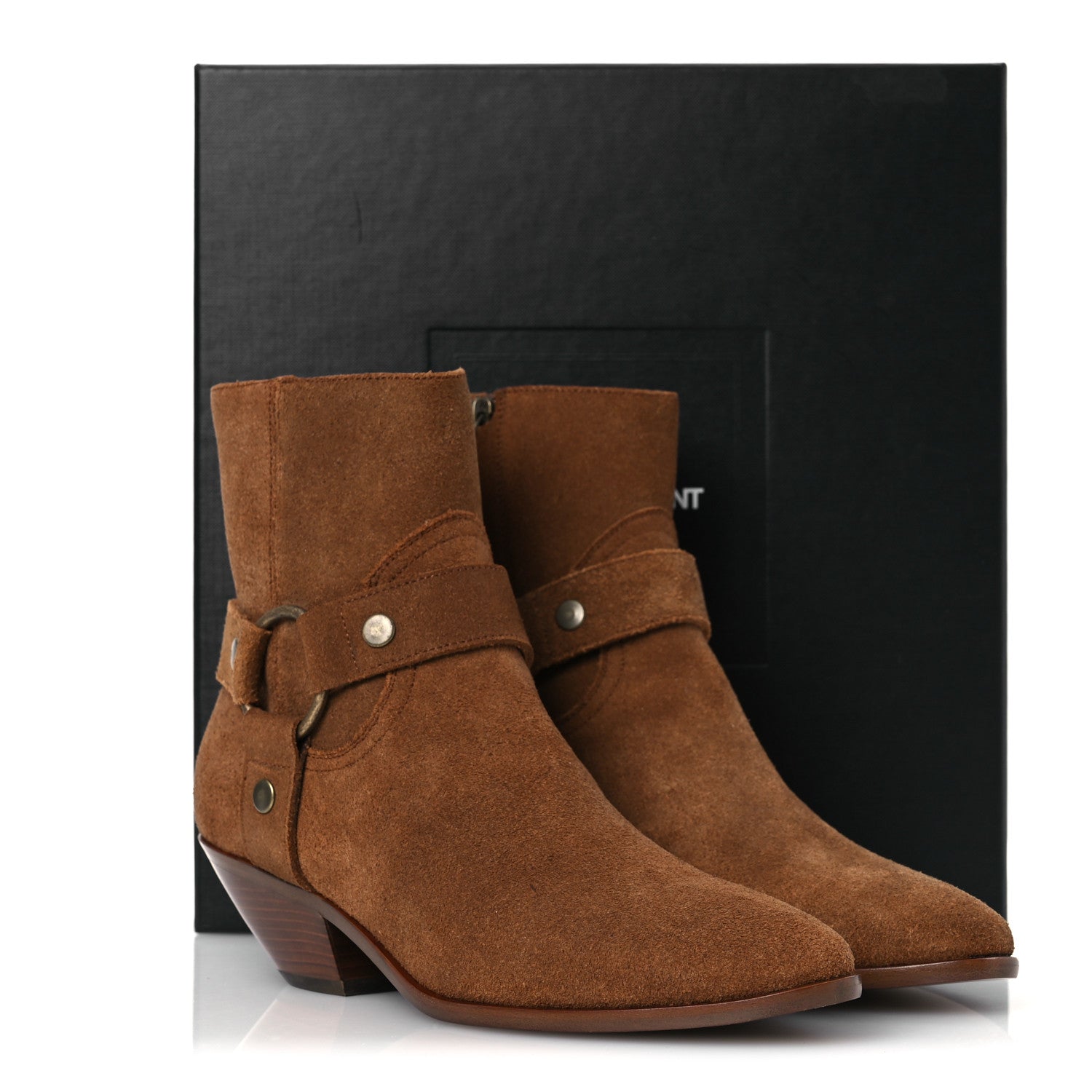 Saint Laurent Suede Curtis Harness Ankle Booties 37 Noisette 16 of 16