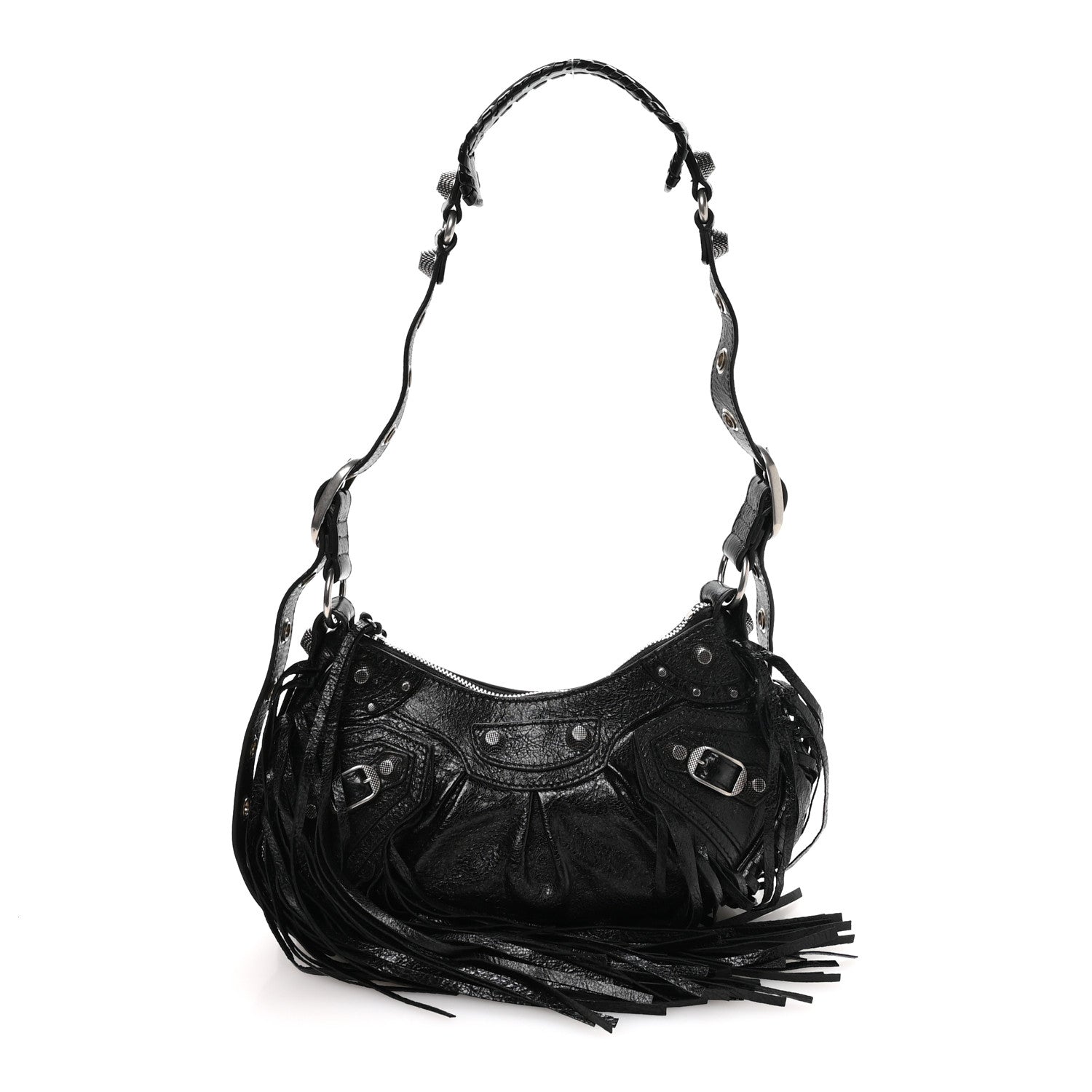 Balenciaga Agneau Arena Le Cagole Fringe Shoulder Bag XS Black 1 of 11
