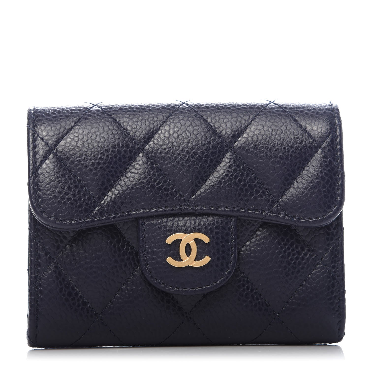 Chanel Caviar Quilted Flap Card Holder Wallet Navy Blue 1 of 8