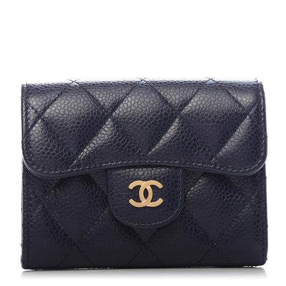 Chanel Caviar Quilted Flap Card Holder Wallet Navy Blue 1 of 8