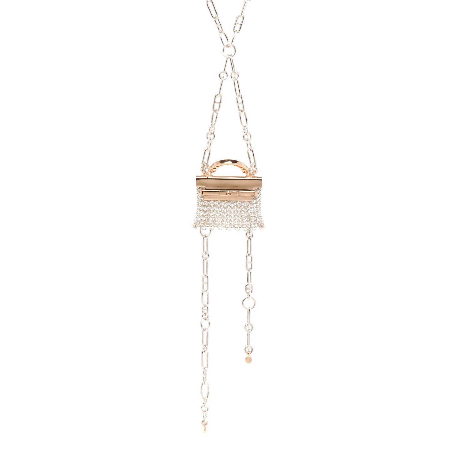 Hermes Sterling Silver 18K Rose Gold Precieux Kelly Long Necklace 1 of 5