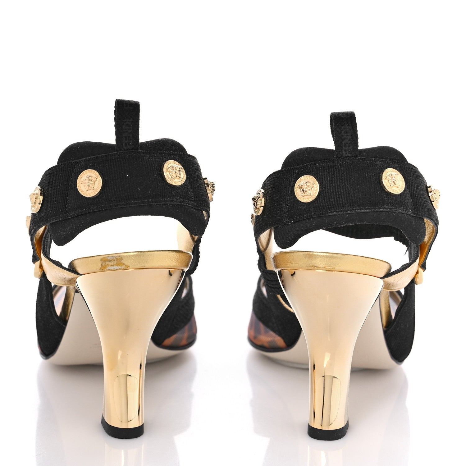Fendi X VERSACE Technical Mesh FF Colibri 85mm Slingback Pumps 39 Tobacco Black 5 of 10