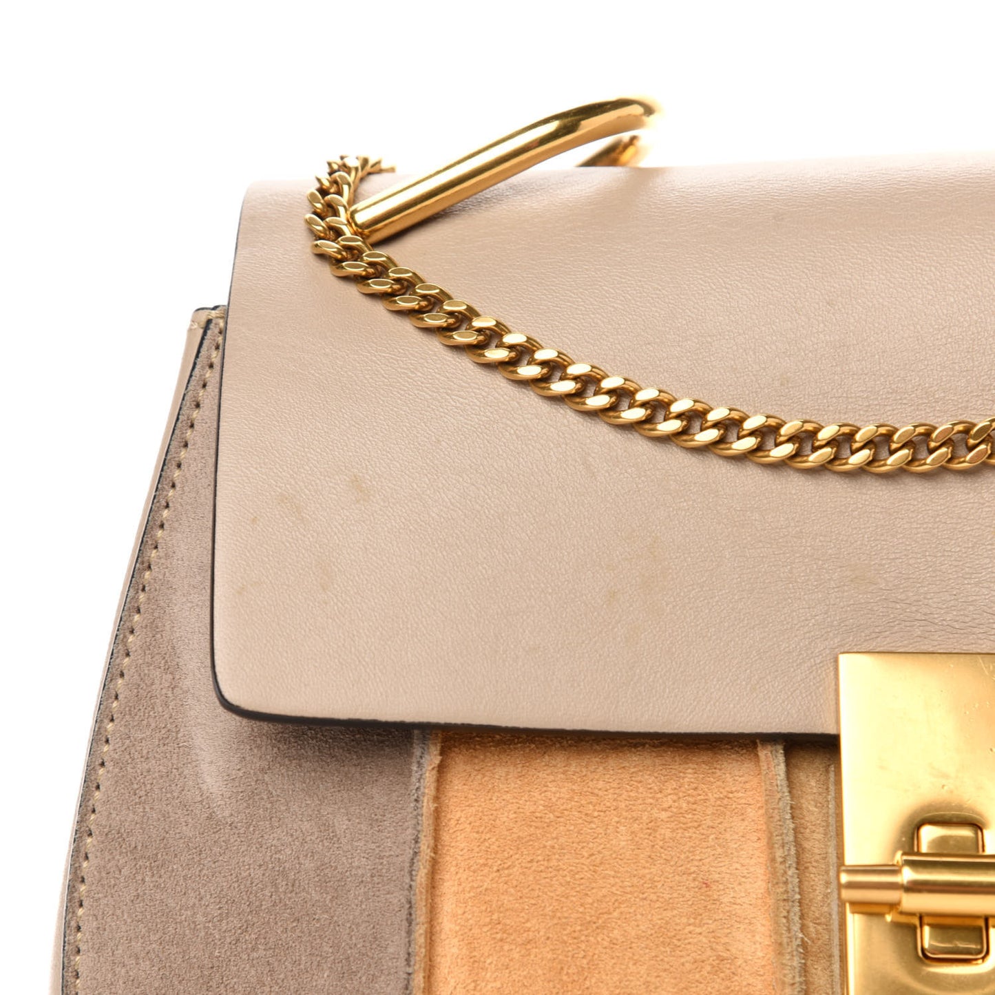 Suede Calfskin Striped Patchwork Drew Shoulder Bag Grey Multicolor