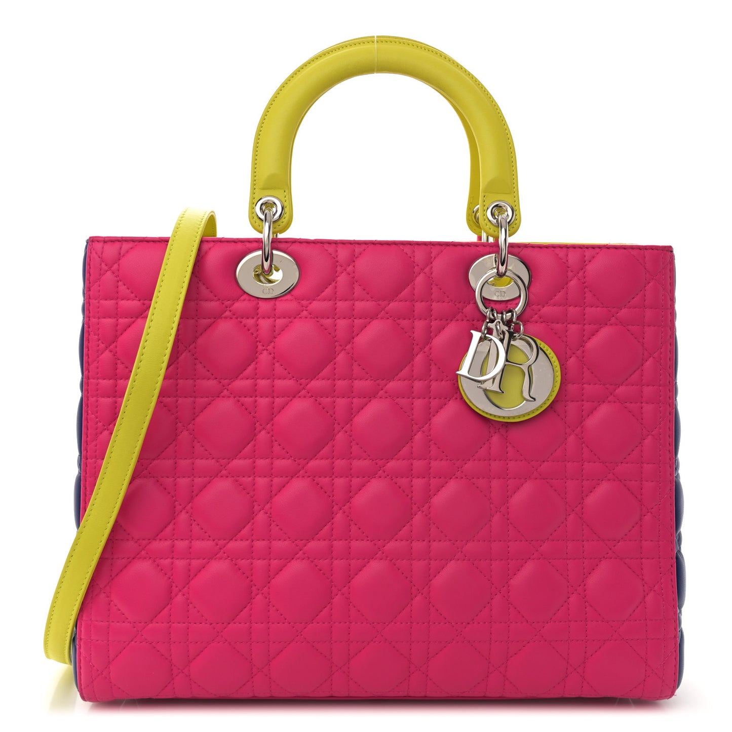 Lambskin Cannage Large Tri-Color Lady Dior Pink Blue Yellow