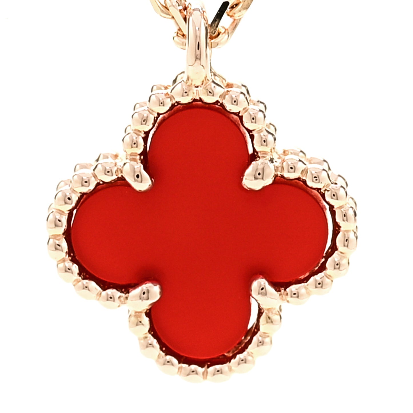 18K Rose Gold Carnelian Sweet Alhambra Pendant Necklace