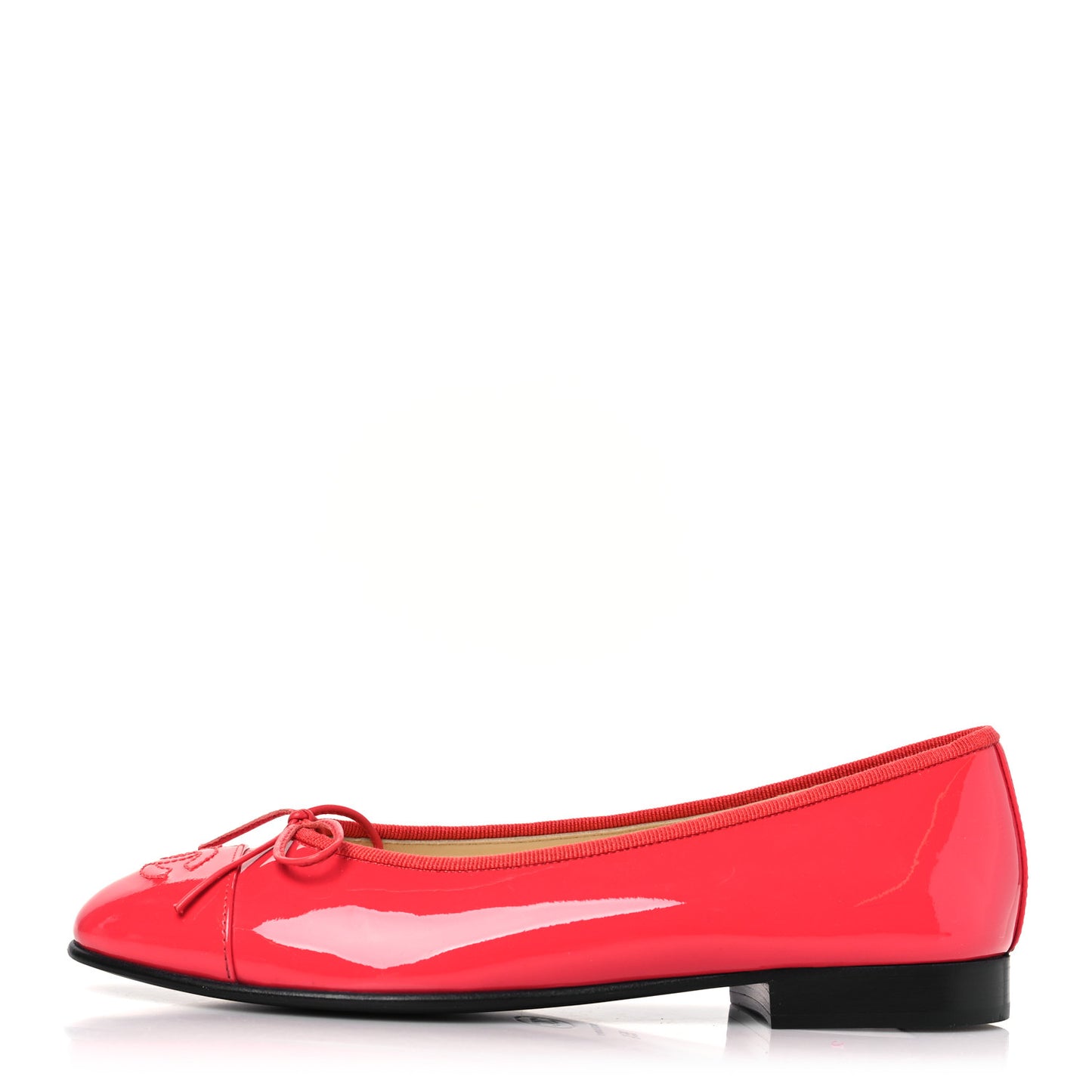 Patent Calfskin CC Cap Toe Ballerina Flats 35.5 Coral