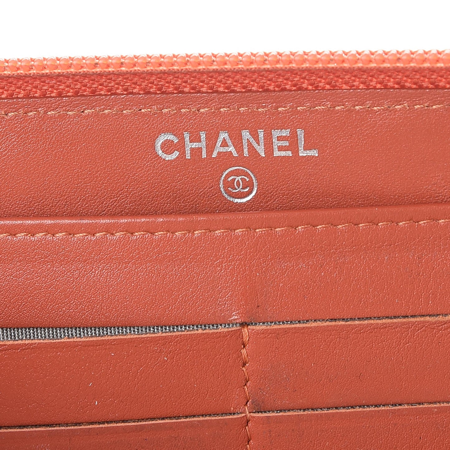 Caviar Large Timeless CC Gusset Zip Around Wallet Dark Orange