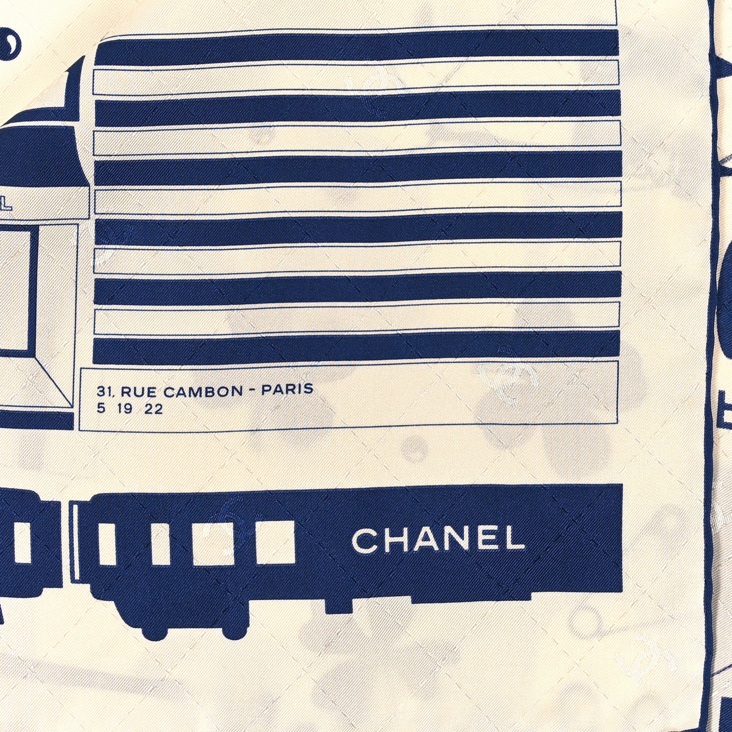 Chanel Silk CC Coco Paris Square Scarf White Navy 2 of 3