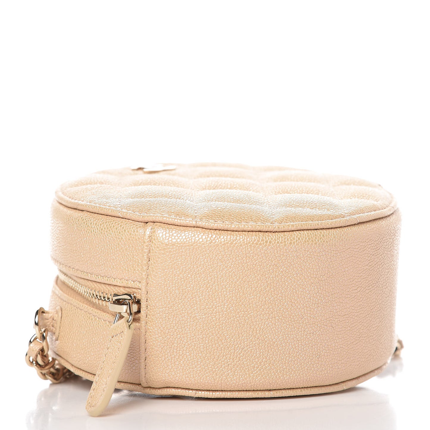 Caviar Quilted Round Clutch With Chain Beige