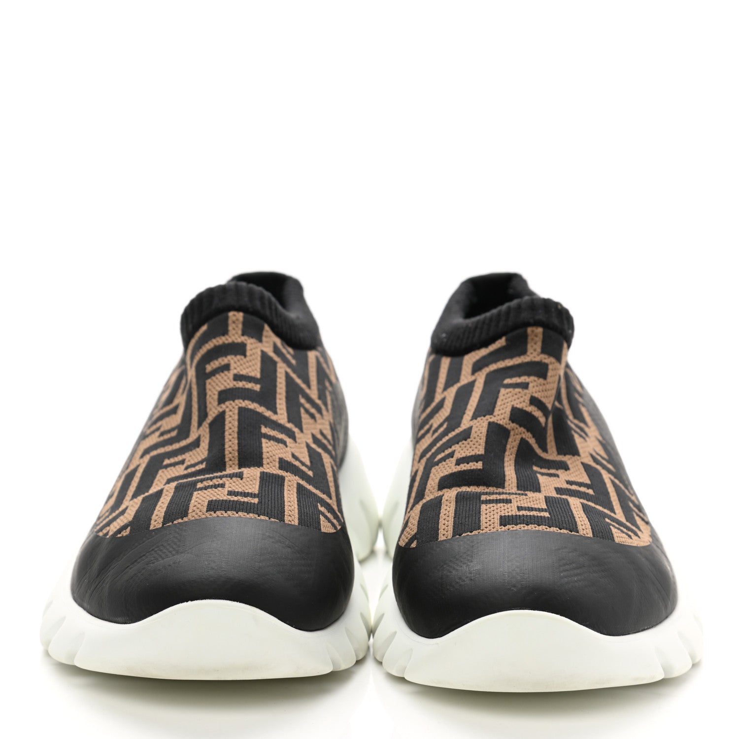 Fendi Jersey FF Mens Low Top Sock Sneakers 9 Black Tobacco 2 of 9