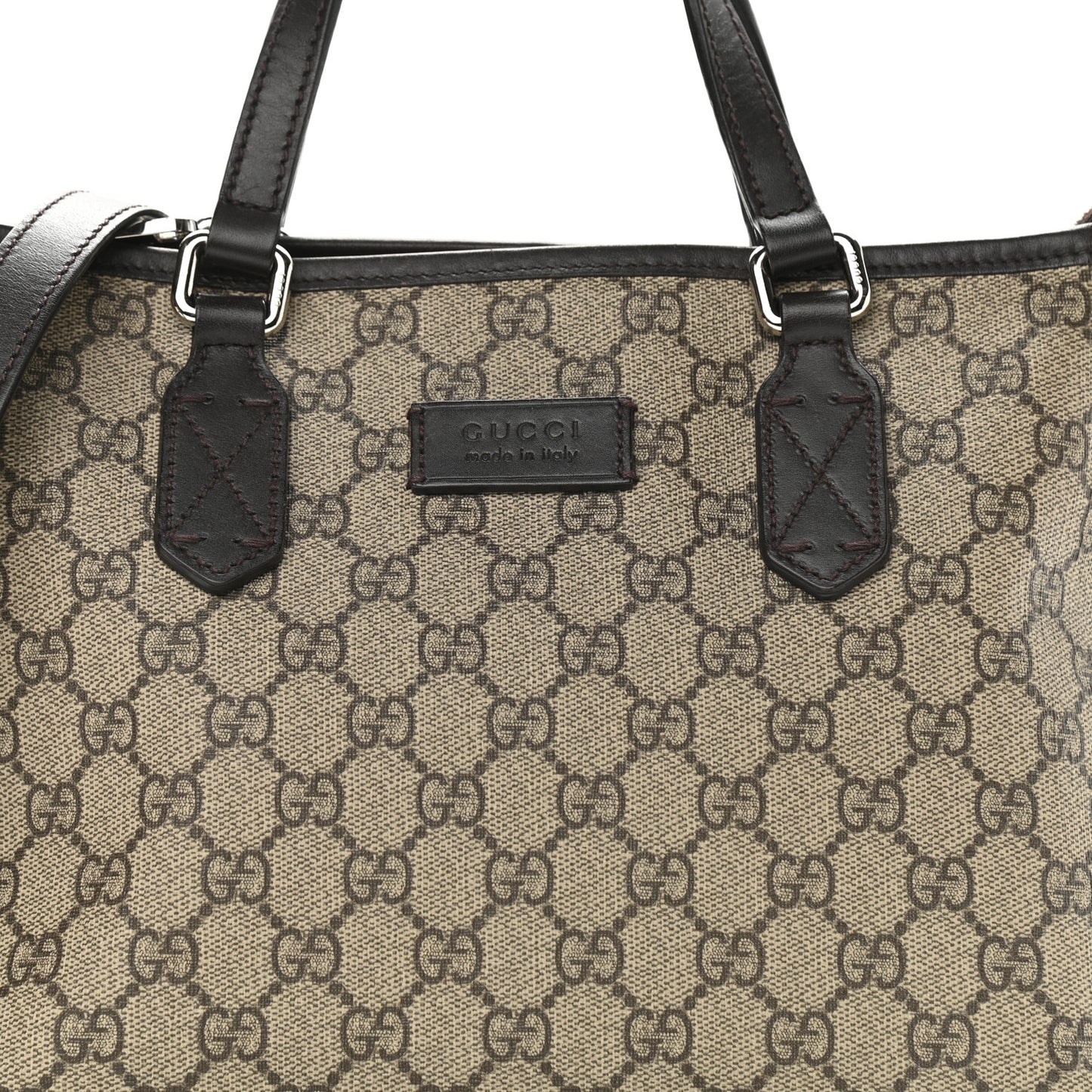 GG Supreme Monogram Small Zippered Tote Dark Brown