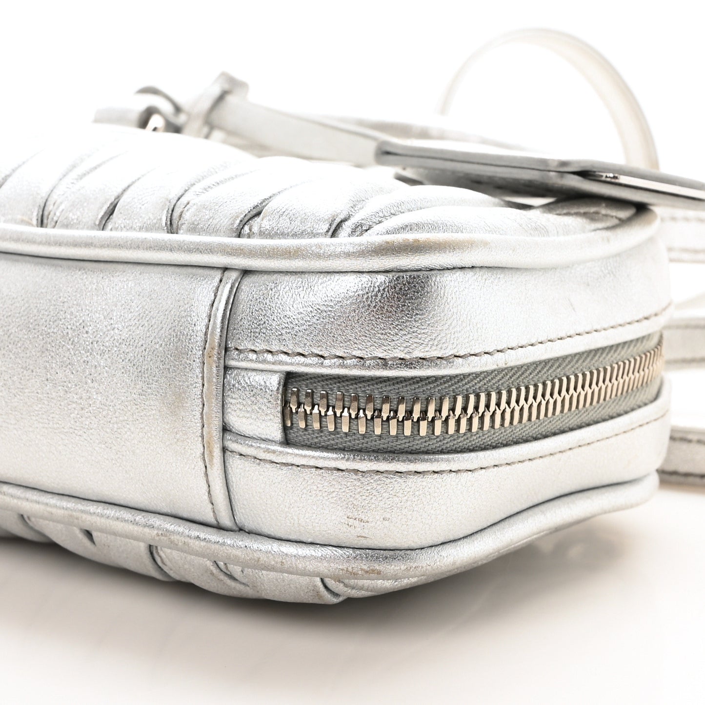 Metallic Nappa Matelasse Mini Arcadie Top Handle Bag Silver