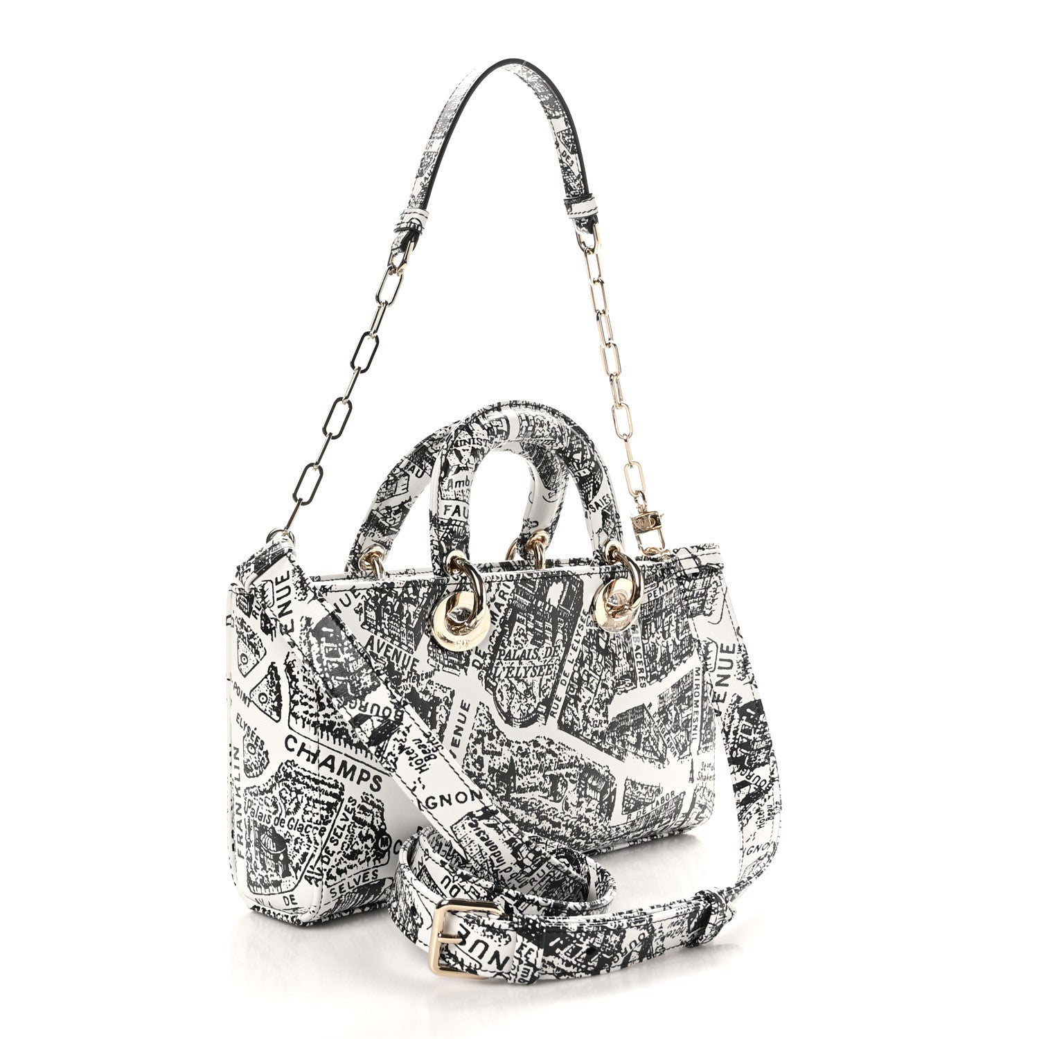 Christian Dior Calfskin Plan De Paris Printed Lady D-Joy White Black 3 of 10
