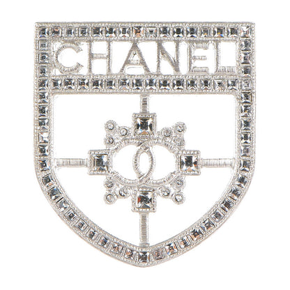 Chanel Swarovski Baguette Crystal CC Shield Brooch Silver 1 of 5