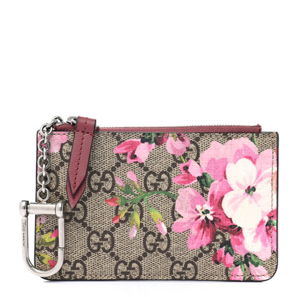 Gucci GG Supreme Monogram Blooms Key Ring Coin Case Beige Multicolor Dry Rose 1 of 6