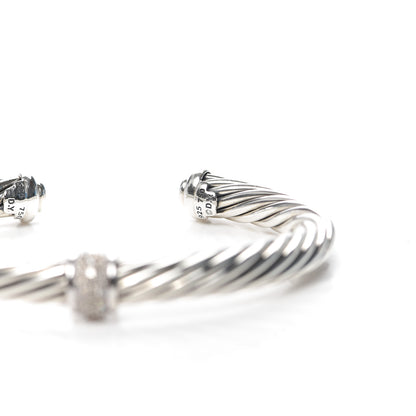 David Yurman Sterling Silver 18K White Gold Diamond 7mm Cable Classics Station Bracelet 4 of 5