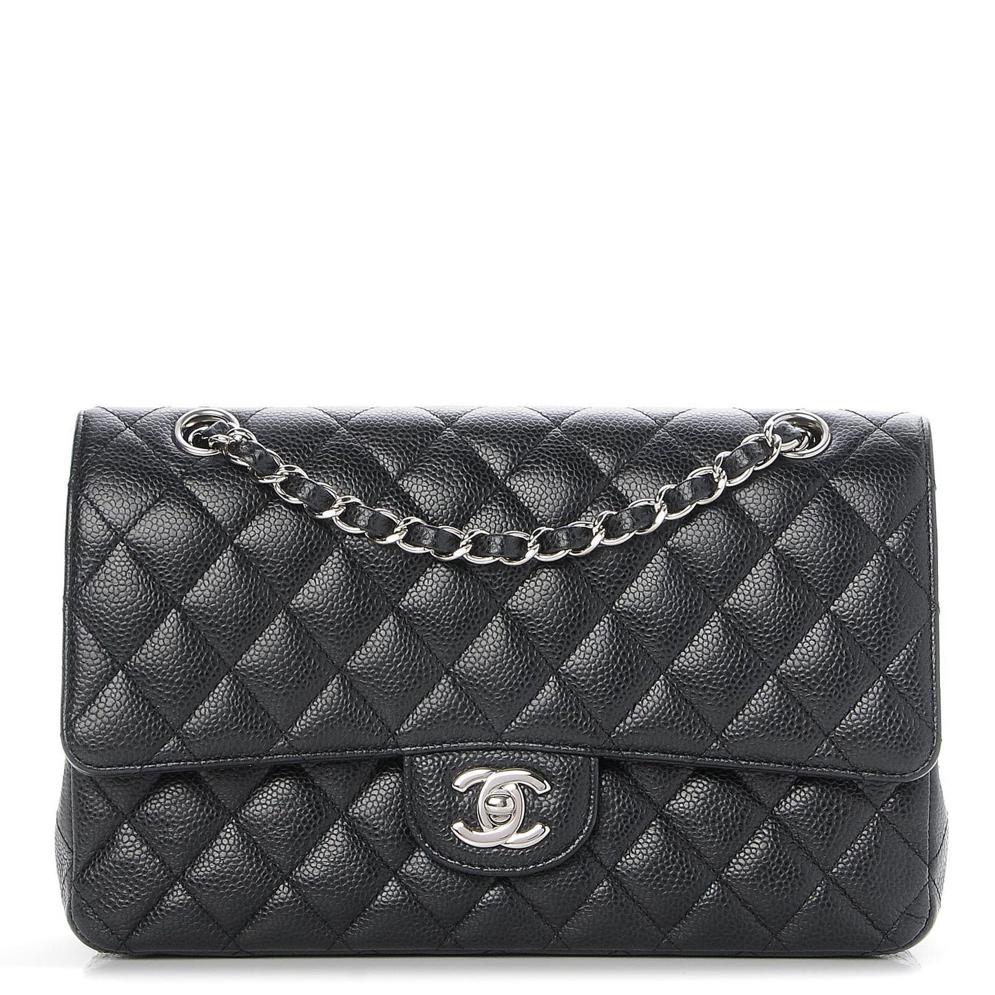 Caviar Quilted Medium Double Flap Black