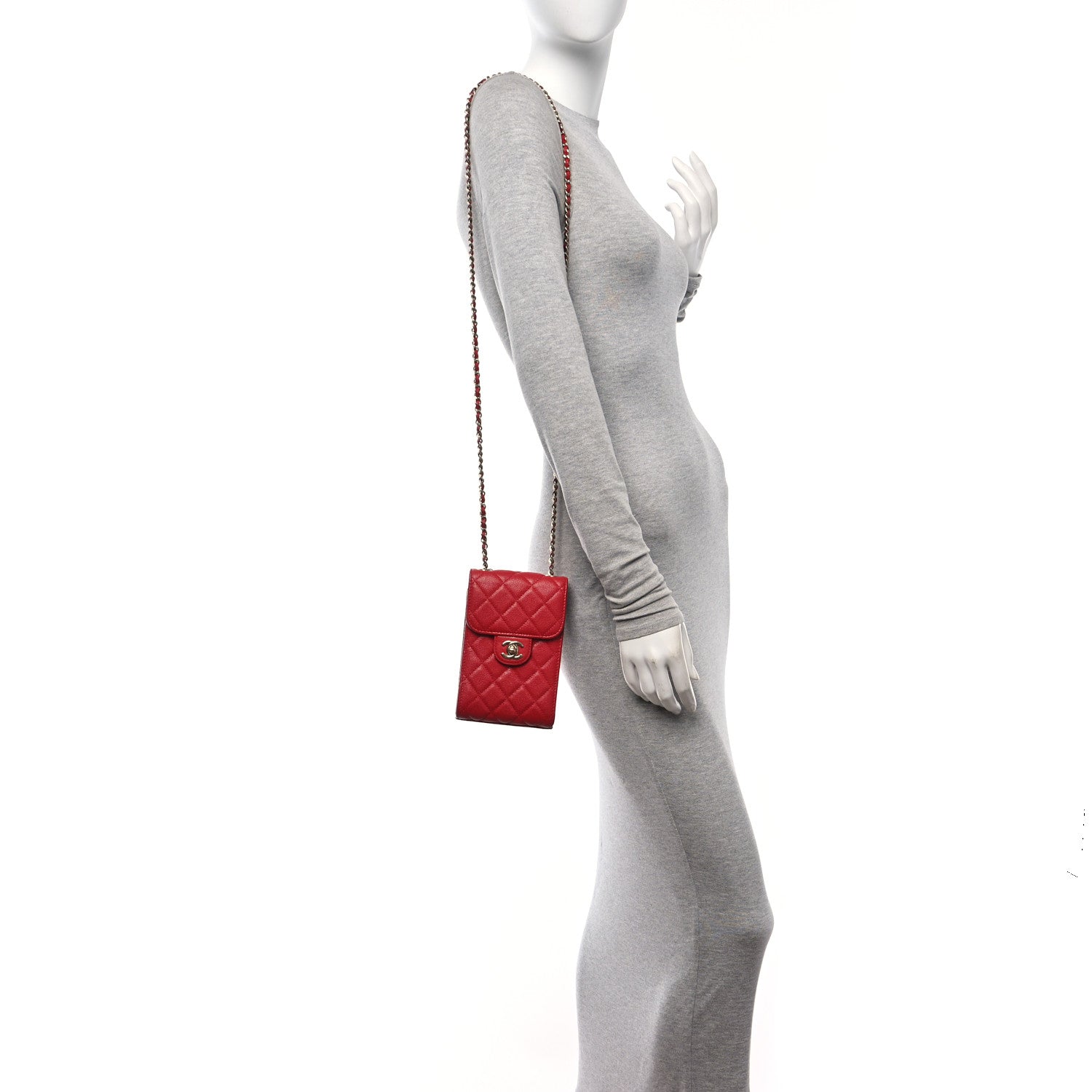 Chanel Caviar Quilted Classic Phone Holder Red 2 of 12