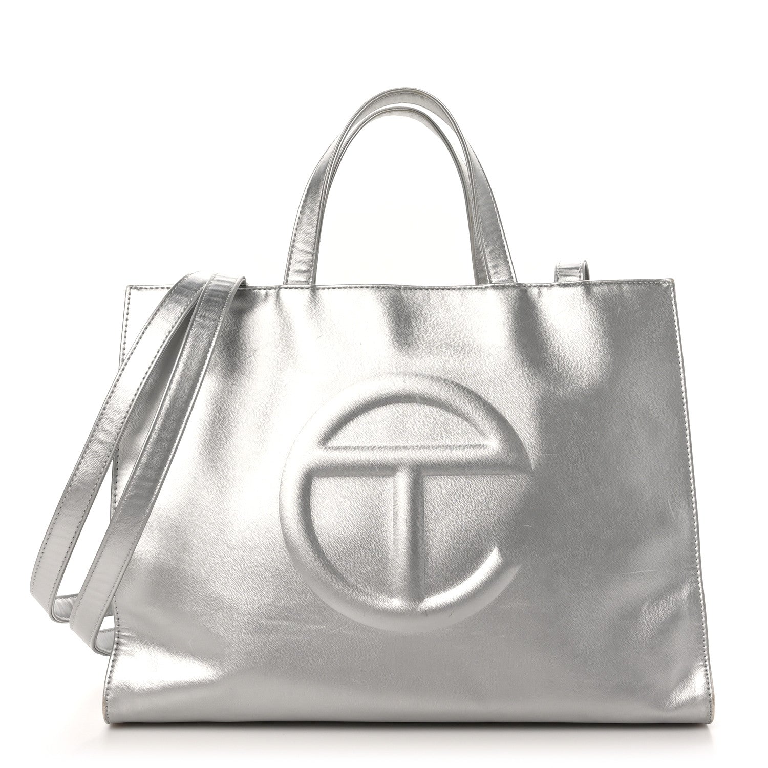 Telfar Metallic Vegan Leather Medium Shopping Bag Silver 1 of 12
