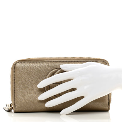 Gucci Metallic Pebbled Calfskin Soho Zip Around Organizer Wallet Golden Beige 2 of 9