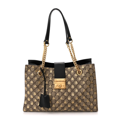 Gucci GG Supreme Monogram Bees Medium Padlock Tote Beige Oro Black 1 of 10