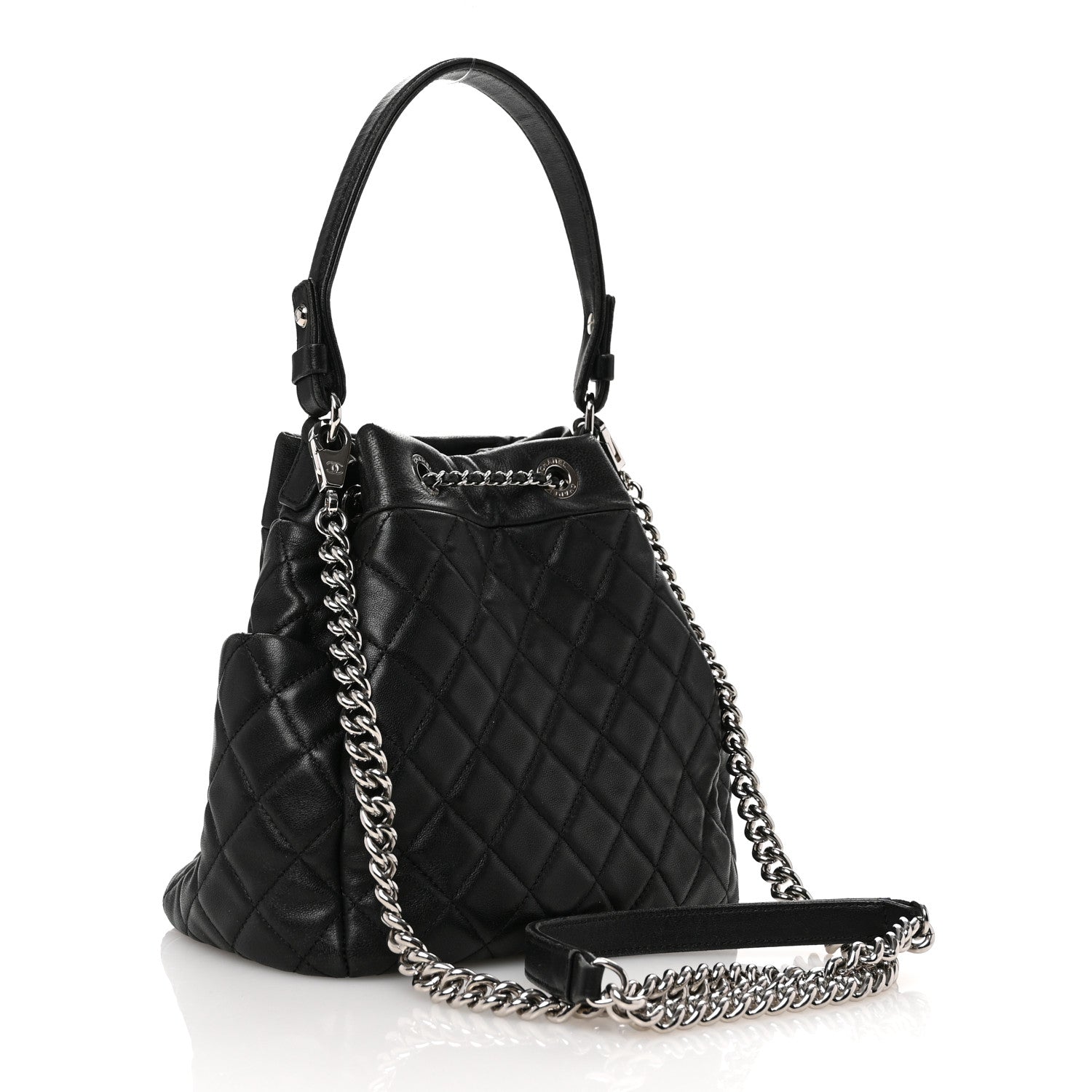 Chanel Lambskin Quilted CC Chain Bucket Bag Black Black 3 of 14