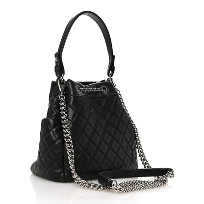 Chanel Lambskin Quilted CC Chain Bucket Bag Black Black 3 of 14