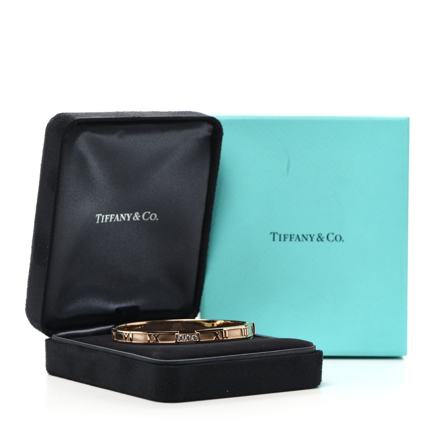 18K Rose Gold Diamond Atlas Closed Hinged Bangle Bracelet
