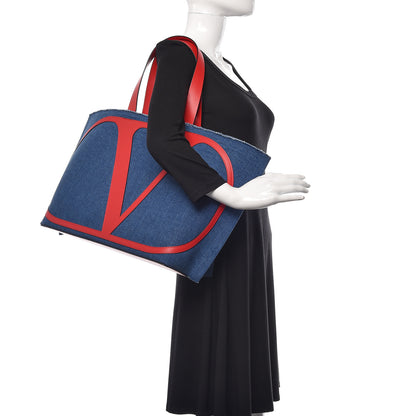 Valentino Garavani Denim Large Escape Tote Blue Red 2 of 9