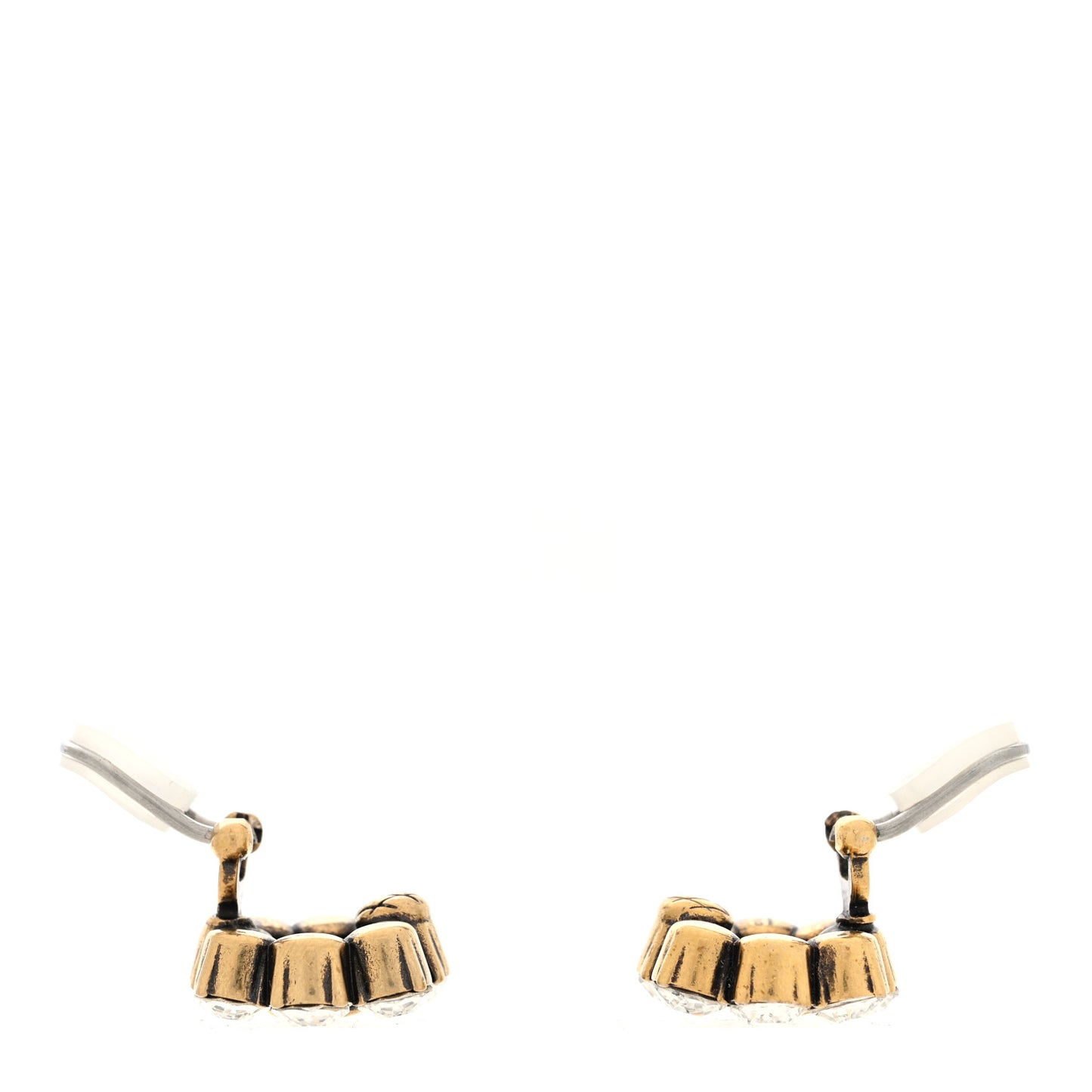 Metal Crystal Double G Clip On Earrings Aged Gold