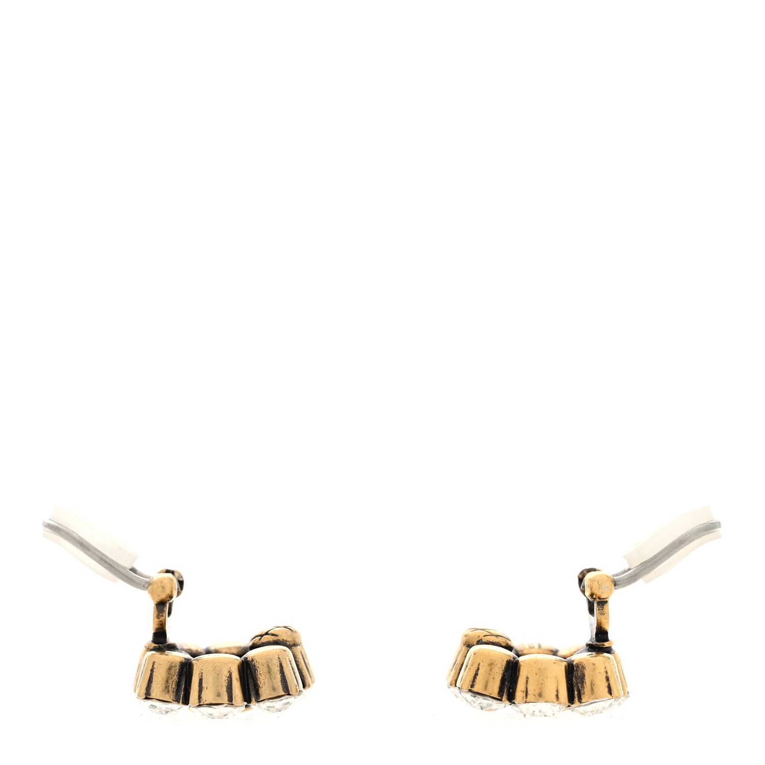 Gucci Metal Crystal Double G Clip On Earrings Aged Gold 3 of 5