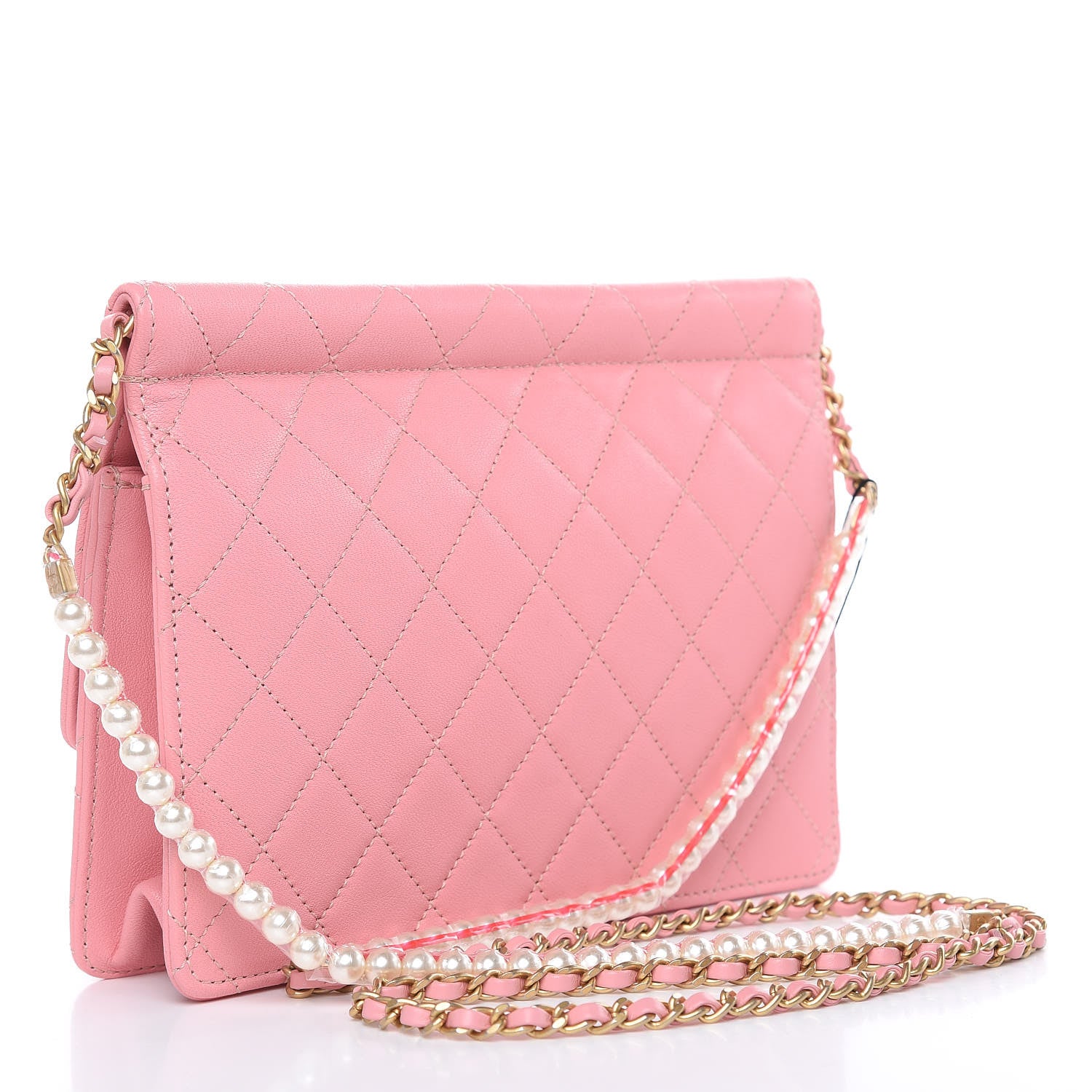 Chanel Lambskin Quilted Pearl Chain Flap Bag Pink 3 of 9