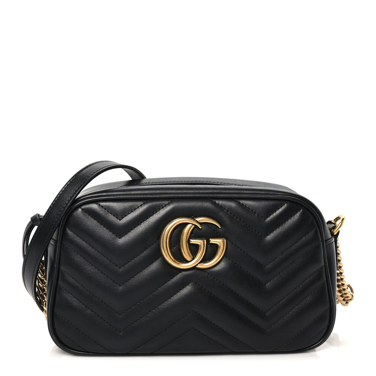 Calfskin Matelasse Small GG Marmont Chain Shoulder Bag Black